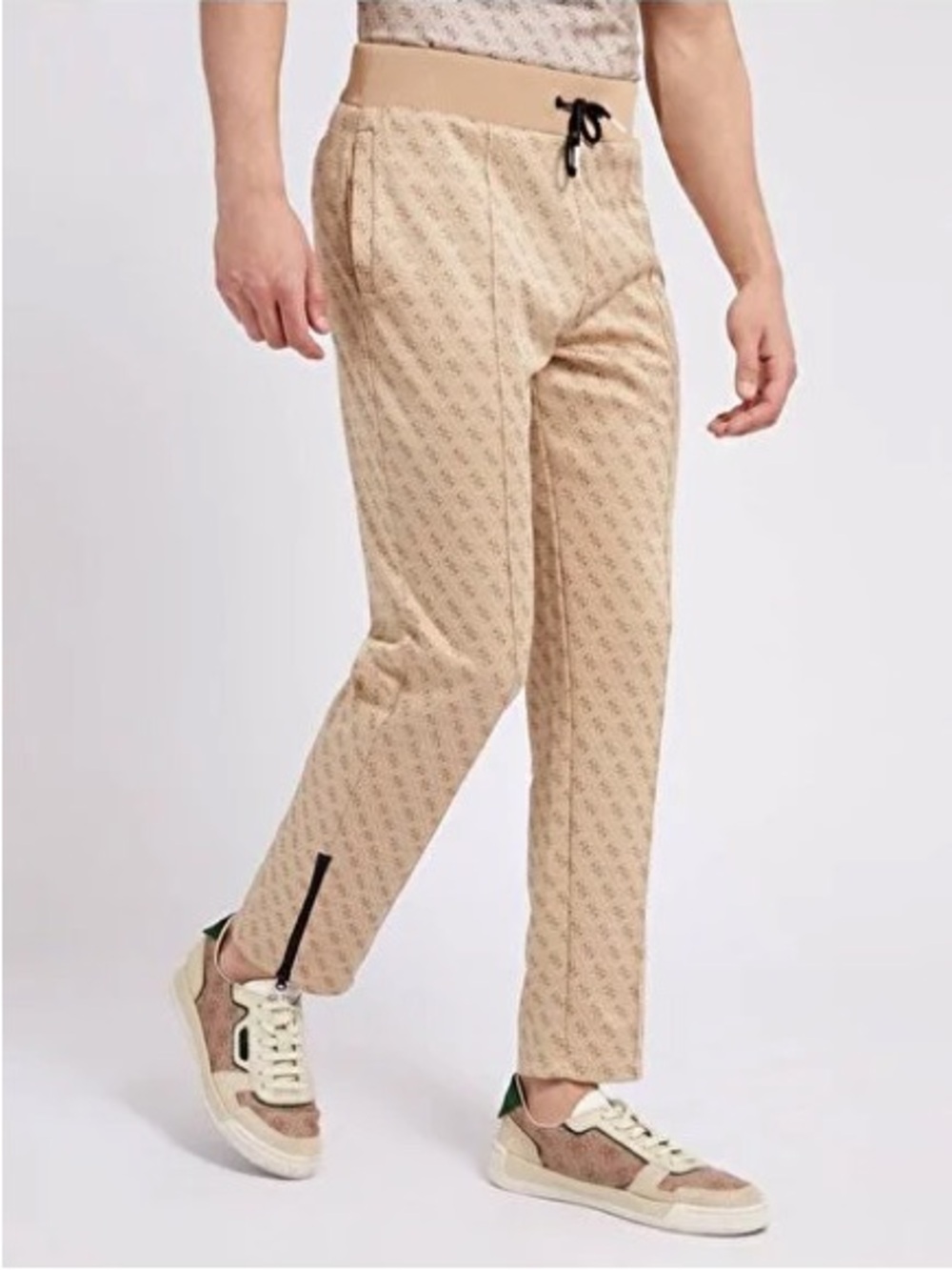 Men's Beige Patterned Casual Pants by guess